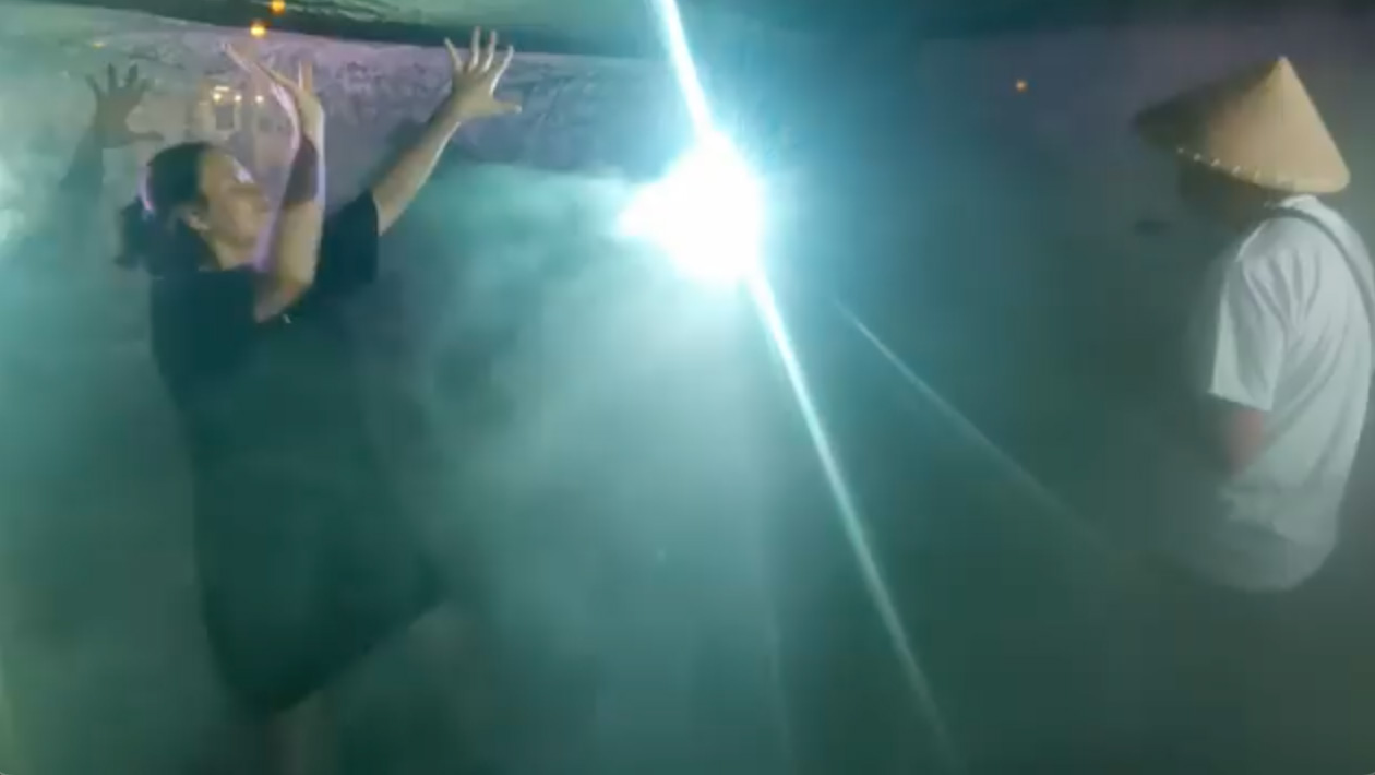Aze and Roxlee sings and dance inside the installation